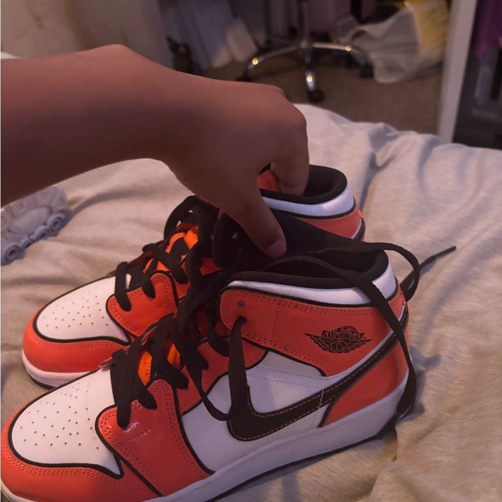 Nike Orange White Black Air Jordan 1 Mid Sneakers
